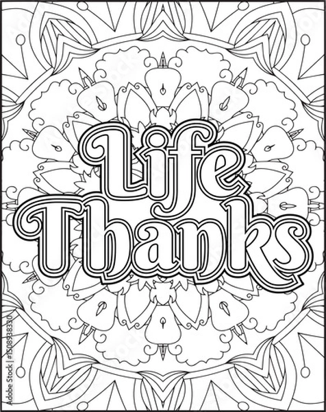 Obraz Gratitude Motivational Quote Coloring Page for Adults. 