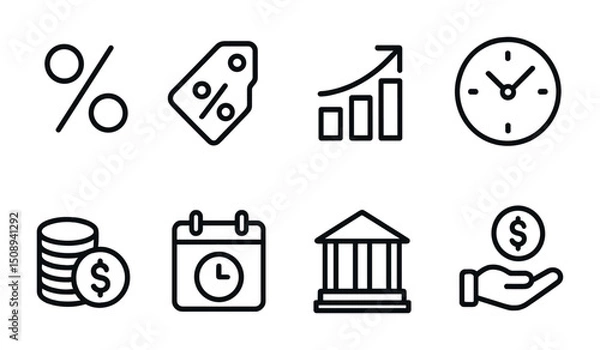 Obraz Financial icon set featuring discount, growth, and time management symbols