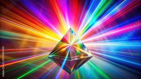 Fototapeta Vibrant prism effects on a colored background with rays of light dancing around it , colorful prismatic background, colorful optics