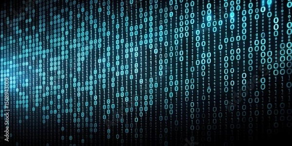 Fototapeta Low-poly binary code structure on dark black background, computer architecture, computer electronics