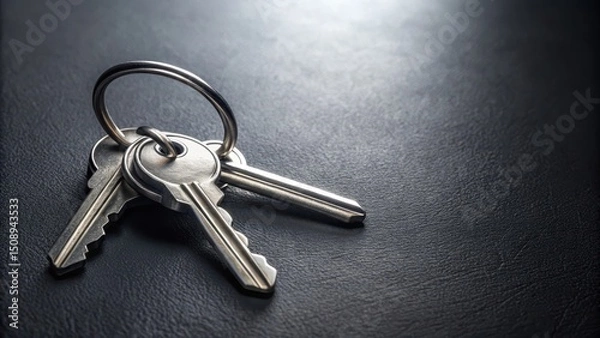 Fototapeta Keys on a ring isolated against a dark background, minimalist, home decor,  minimalist, home decor