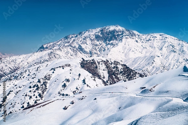 Fototapeta Amirsoy, Amirsay snowy rocks, mountains in Uzbekistan. Chatkal Range. Western Tien Shan mountains