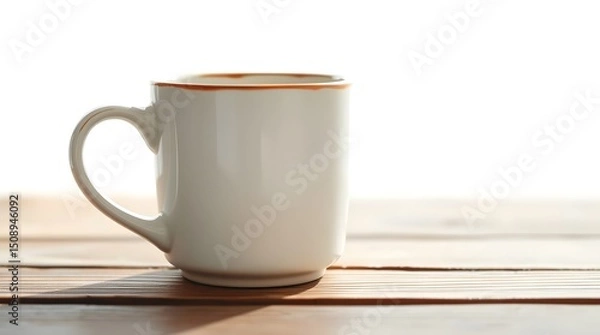 Obraz Warm Morning Coffee in a Simple White Mug on Wooden Table