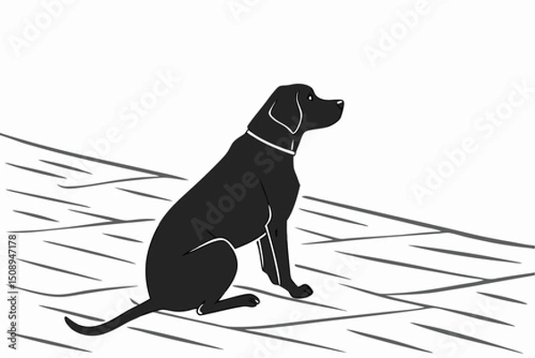 Obraz Animated black labrador retriever dog sitting on an abstract surface illustration