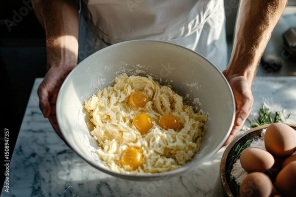 Obraz Preparing Cake Batter with Fresh Eggs and Creamy Mixture