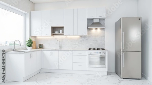 Fototapeta Modern White Kitchen Interior Design