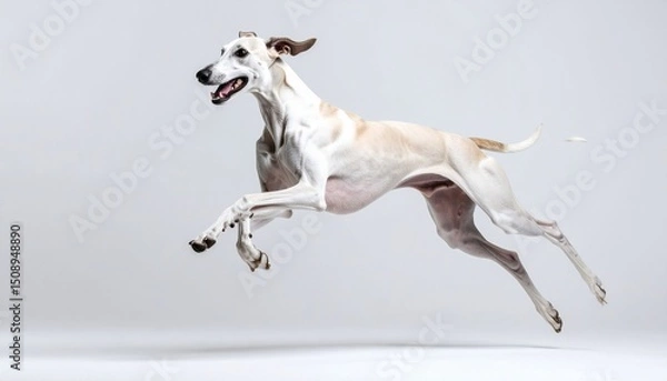 Fototapeta white dog running on the snow