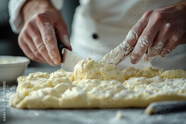 Obraz Skilled Baker Preparing Fresh Dough on a Floured Surface
