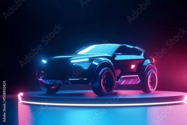 Fototapeta modern suv car on podium display by generative ai