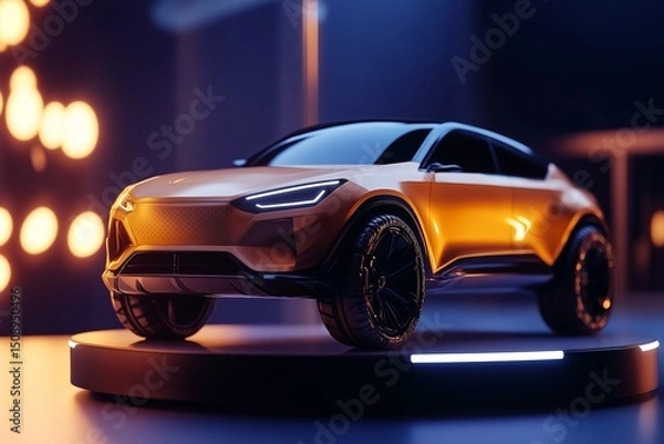 Fototapeta modern suv car on podium display by generative ai