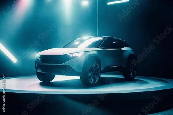 Fototapeta modern suv car on podium display by generative ai