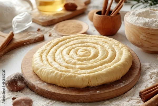Obraz Swirled Dough Preparation for Baking with Spices and Ingredients