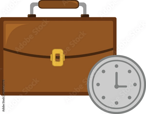 Obraz vector illustration icon office portfolio and clock, in work day concept