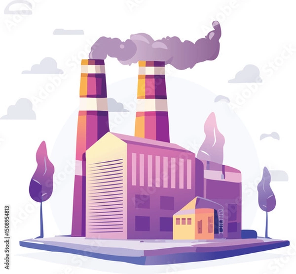 Fototapeta Illustrator Artwork of factory with pipes; chimneys and industrial objects; buildings.