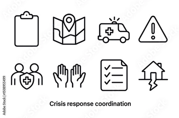 Obraz Crisis response coordination icons for emergency preparedness and management