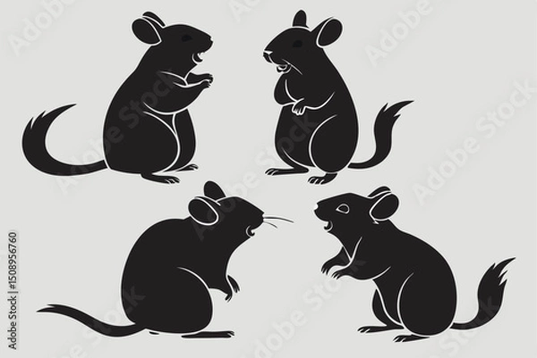 Obraz Black silhouette vector illustration of cute chinchillas in different poses