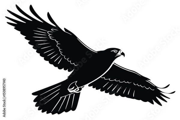 Obraz Black silhouette vector of a bird of prey flying with wings spread