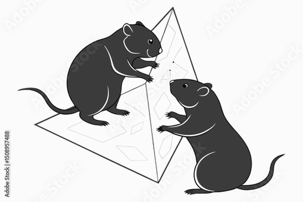 Obraz Cartoon black rats climbing geometric pyramid shape abstract simple vector illustration