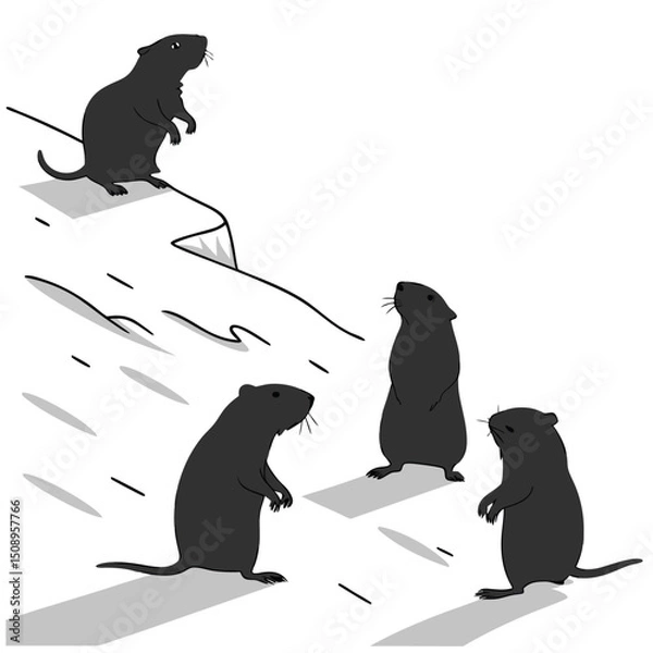 Obraz Cartoon group of groundhogs standing on white background illustration