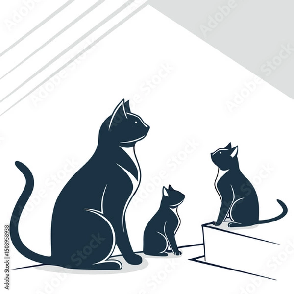 Obraz Cat family silhouette illustration of felines and kitten with modern design style