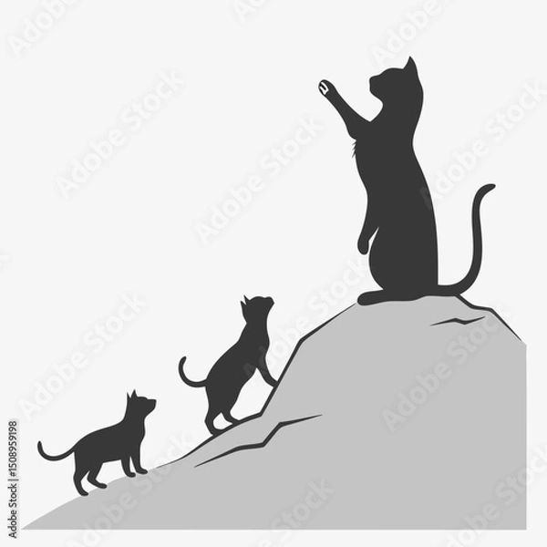 Obraz Cats climbing mountain silhouette playful felines reaching the top adventure graphic