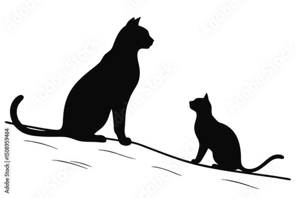 Obraz Cats silhouette vector illustration two cats sitting black and white design