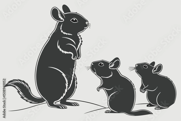 Obraz Chinchilla family illustration mother and two babies isolated on background