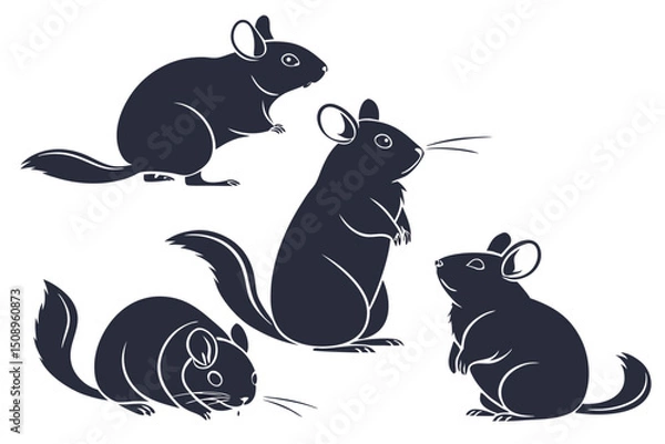 Obraz Chinchilla silhouettes in various poses on a white background vector illustration