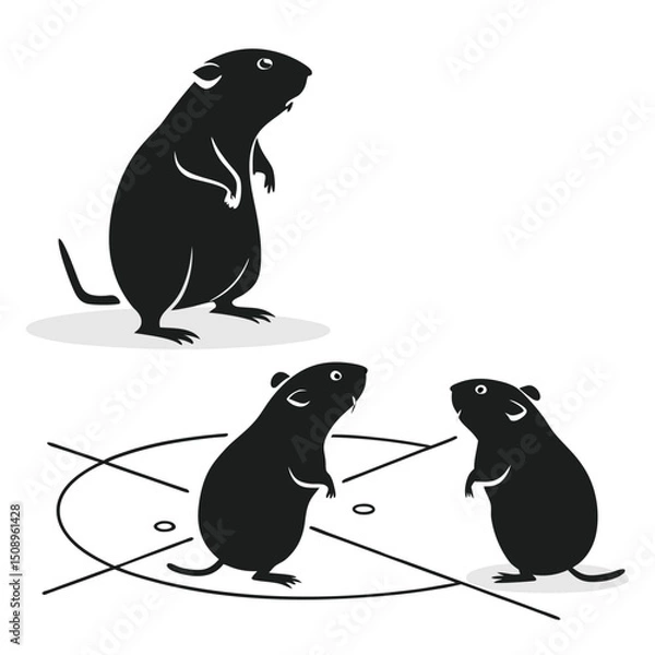 Obraz Cute cartoon groundhogs minimalist black and white vector illustration design