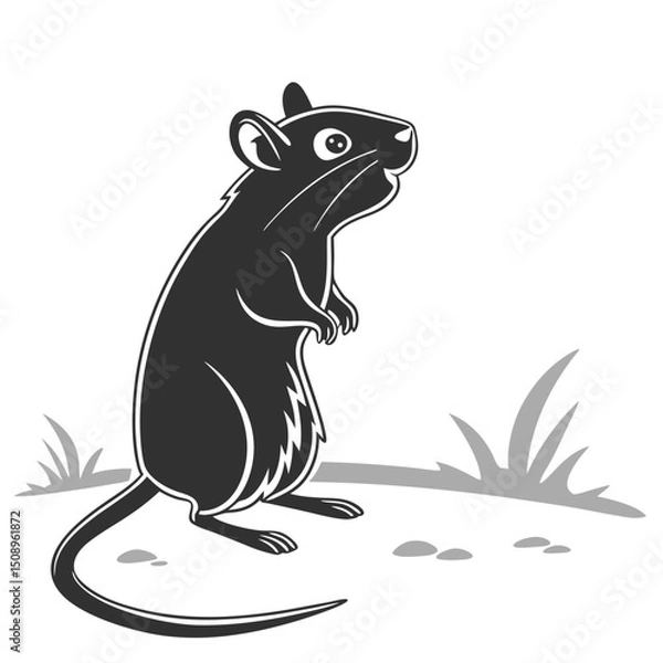 Obraz Cute cartoon rat standing on ground looking upward vector illustration