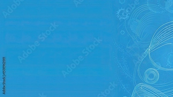 Fototapeta Blue background with white line art of water, a simple vector graphic design for presentation or PowerPoint in a corporate style. 