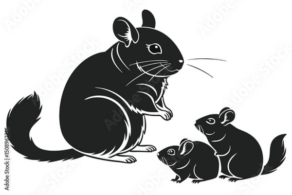 Obraz Cute chinchilla family vector illustration silhouette style isolated on white background