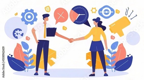 Fototapeta Two business people shaking hands, isolated on a white background.  Concept of a successful business deal or partnership.