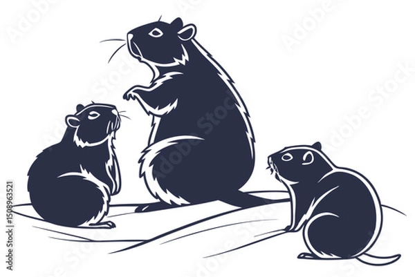 Obraz Cute groundhog family group together watching around silhouette vector illustration design