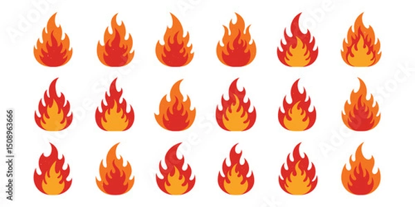 Fototapeta "Flame and Fire Icons Set – Flat Vector Illustrations of Burning Flames in Various Styles"