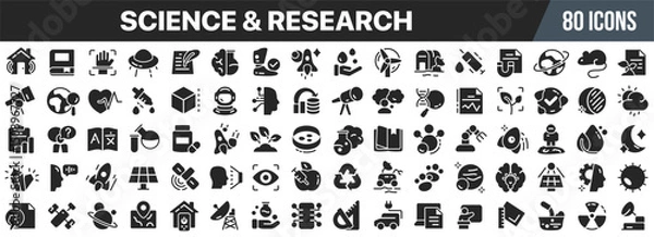 Obraz Science and research black icons collection. Big UI icon set in a flat design. Vector illustration EPS10