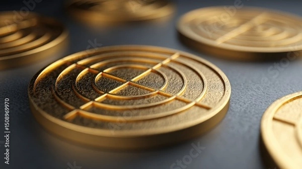 Obraz Shiny golden coin laid out to emphasize wealth and value in the context of golden ratio strategy