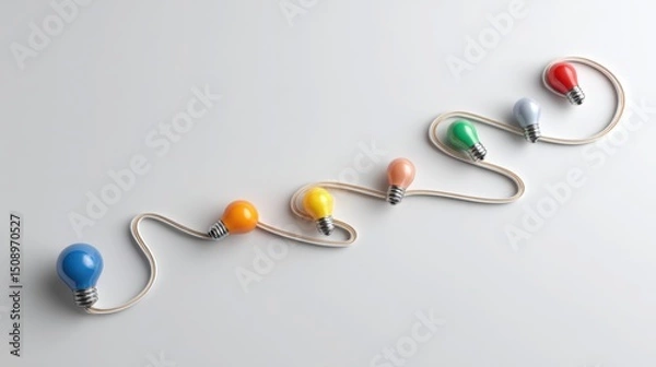 Obraz Light bulb wrapped with string illustrating the organizational development path icon concept in a creative journey flow