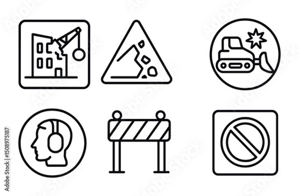 Obraz Construction and safety icon set for industrial and site signage design