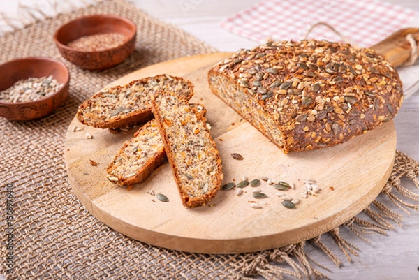 Obraz Protein bread, paleo bread with nuts, seeds, gluten free