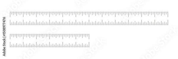 Fototapeta Measuring charts with 6, 12 inches. Ruler six, twelve inches scales. Set of sewing tool templates. Simple length measurement math, distance, height ruler black printable patterns.