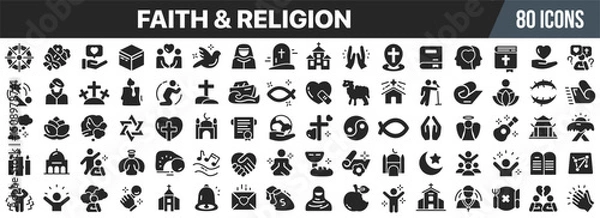 Obraz Faith and religion black icons collection. Big UI icon set in a flat design. Vector illustration EPS10