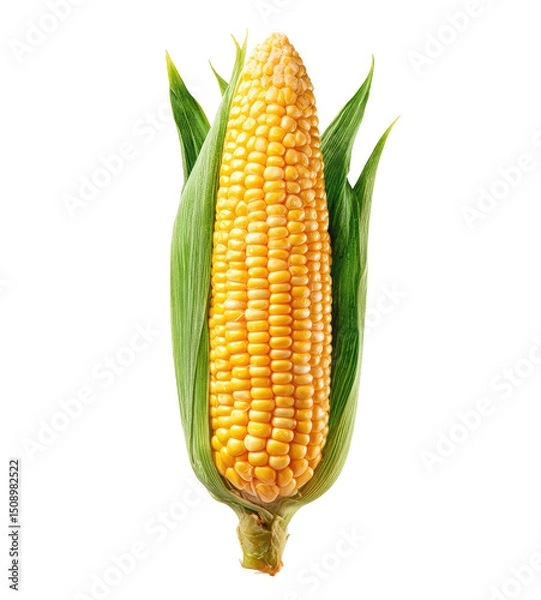 Fototapeta Fresh Yellow Corn on the Cob with Green Husks Isolated on Transparent Background