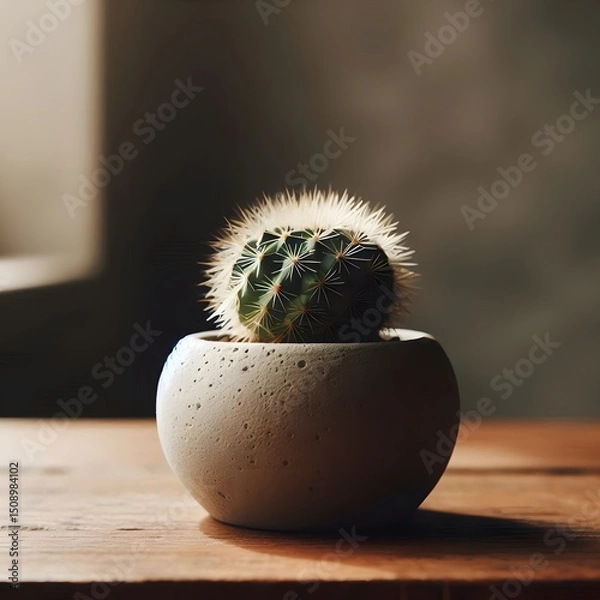 Obraz Small Cactus in a Modern Concrete Pot A Minimalist Plant Arrangement