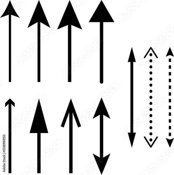 Obraz Minimalist Upward Arrows Set. Monochrome Vertical Arrow Icons for Growth Infographics, User Interface Direction, UI Navigation, Timeline Progress, Communication Layouts, Business Presentation Graphics