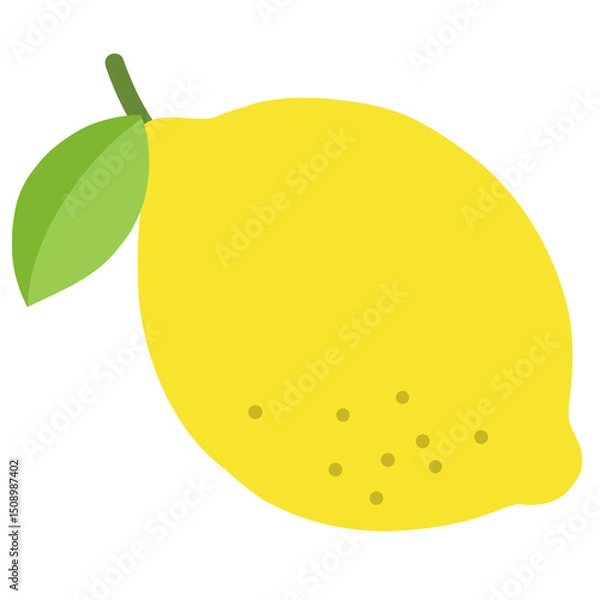 Obraz Cute Lemon Vector Illustration – Simple Flat Design with Leaf