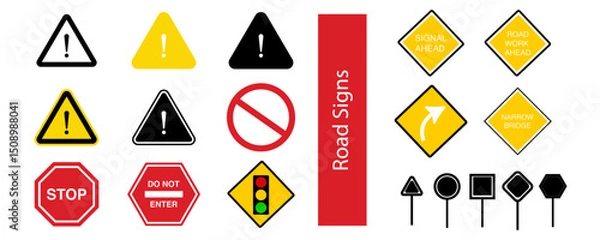 Obraz traffic light signs. road signs. Road symbols. USA. Warning triangle icon.
