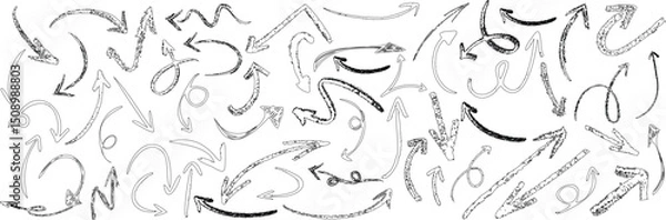 Obraz Hand drawn sketch arrow set featuring curved, looped, wavy, and straight doodle arrows
