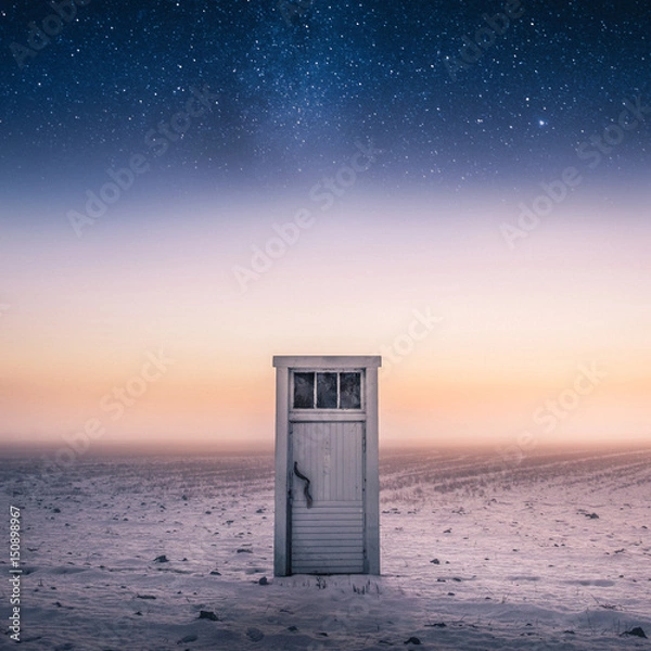 Fototapeta Magical and imagination scene with door and stars at night time