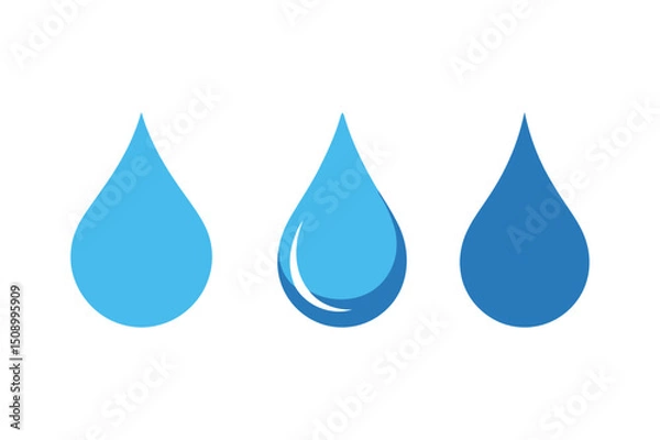 Fototapeta Three water drops in different shades blue